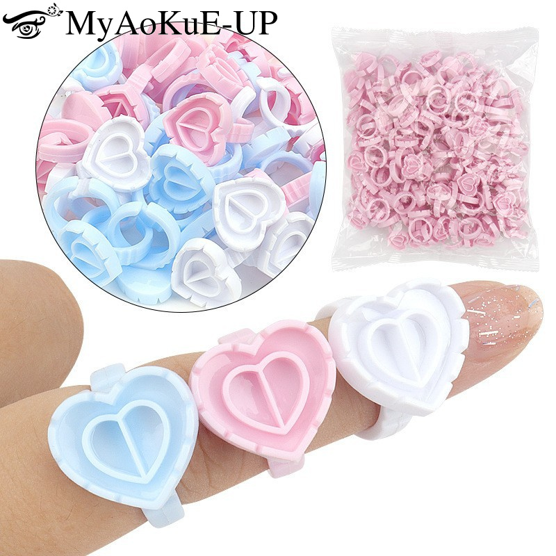 Eyelash Extension Class - 100Pcs Disposable Glue Ring Holder Eyelash